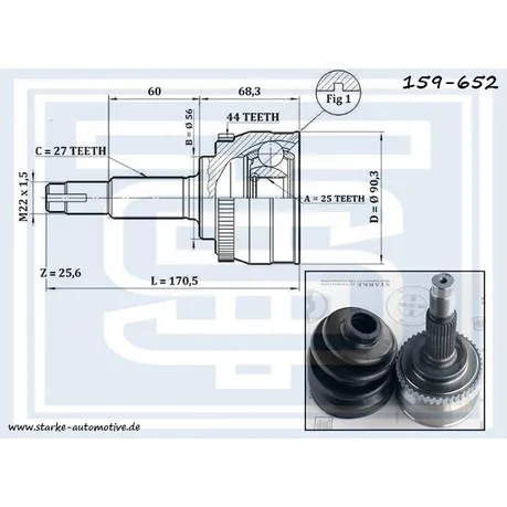 ШРУС NISSAN PRIMERA (P11/P12) Hatchback 09.96-- с ABS STARKE 159-652