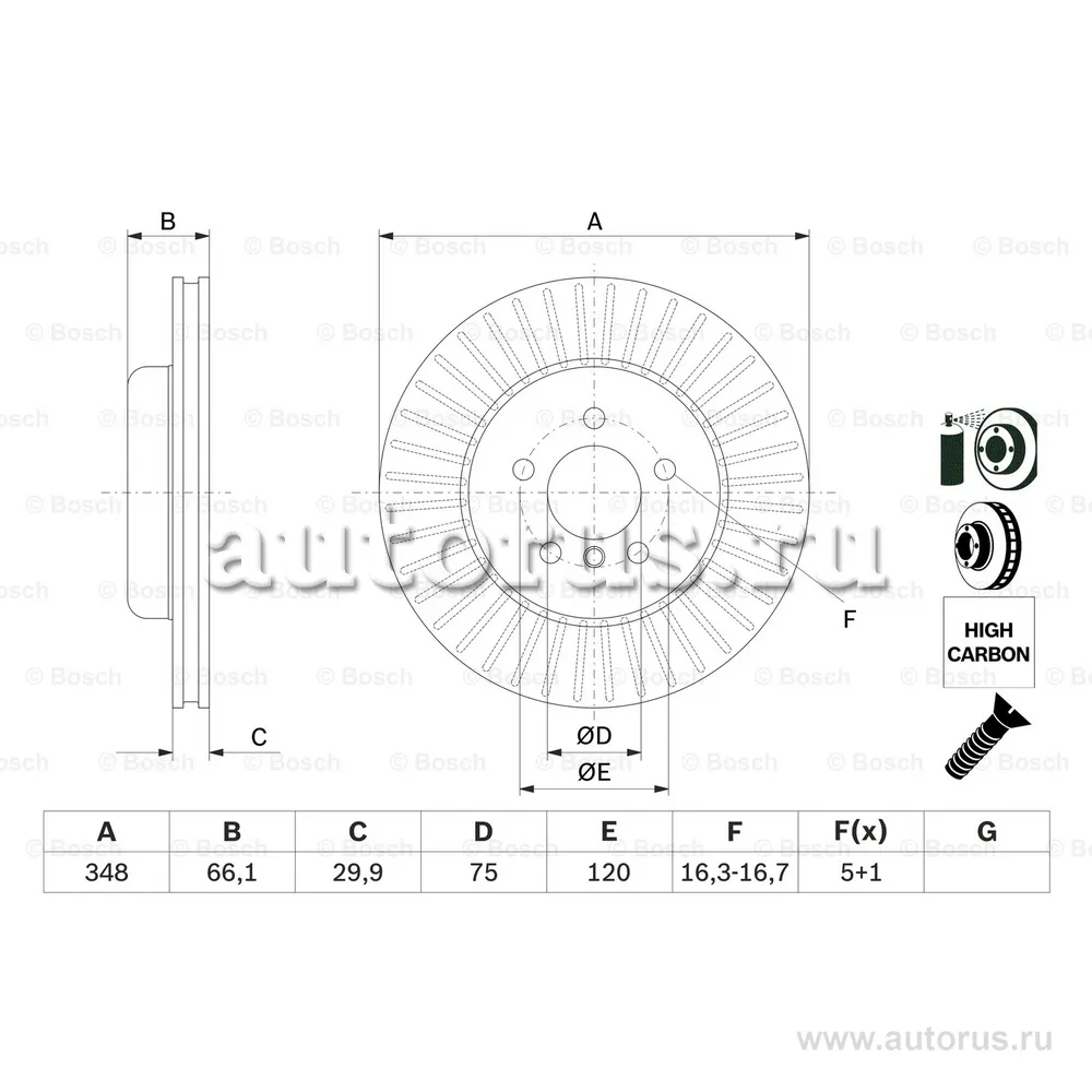 Диск тормозной BMW F10 10- передний BOSCH 0 986 479 772
