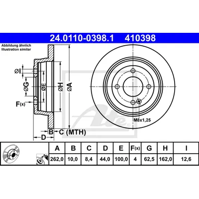 Диск тормозной HYUNDAI/KIA SOLARIS/RIO 11- задний ATE 24011003981