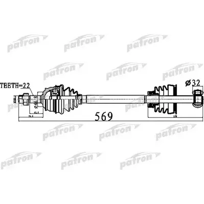 Полуось передний мост справа 22x569x46,8 FIAT BRAVO 1,2 1, PATRON PDS0484