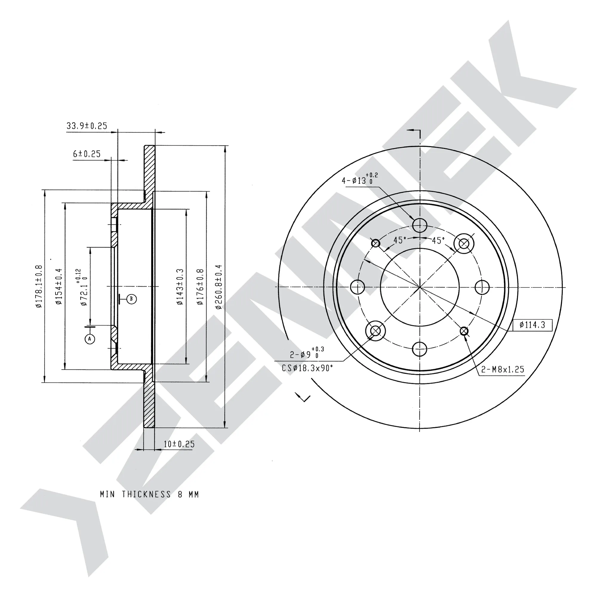 Диск тормозной задний KIA CARENS 98-, CLARUS 95-(2 шт) ZENNEK DBD0121
