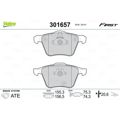 Колодки тормозные передние VALEO 301 657