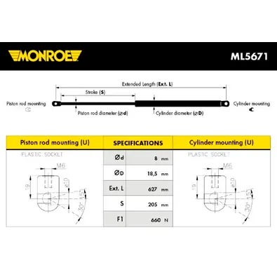 Газовый упор багажника MONROE ML5671