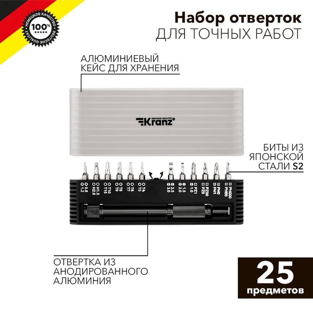 Набор отверток для точных работ RA-01 25 предметов KRANZ KR-12-4751