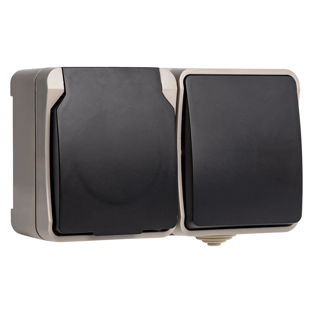 Блок розетка выключатель, IP54, бежевый, Сатурн (SBE-04w-16-SWS) SMARTBUY SBE-04w-16-SWS