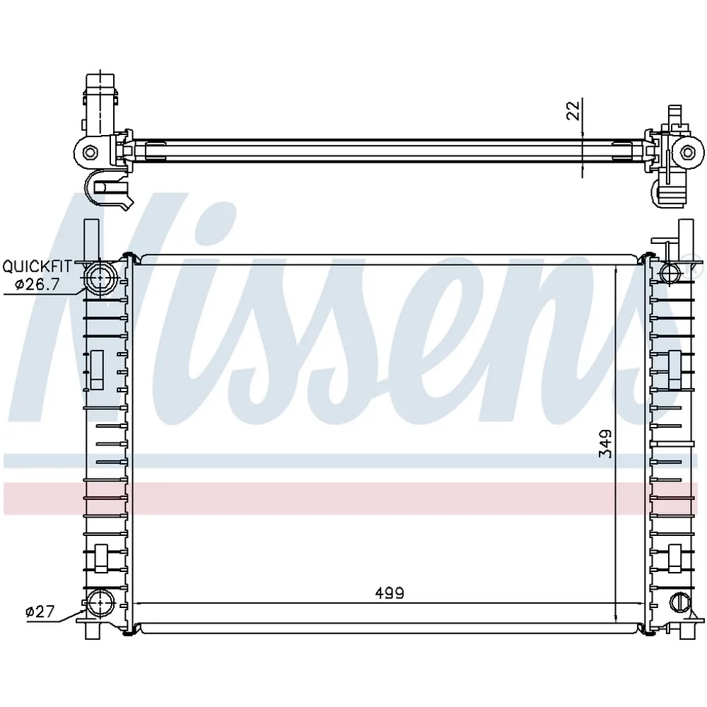 Радиатор основной FORD Fiesta V 01-07/Fusion 02->/MAZDA 2 03-07 NISSENS 62027A
