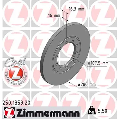 Диск тормозной задний с покрытием ZIMMERMANN 250.1359.20
