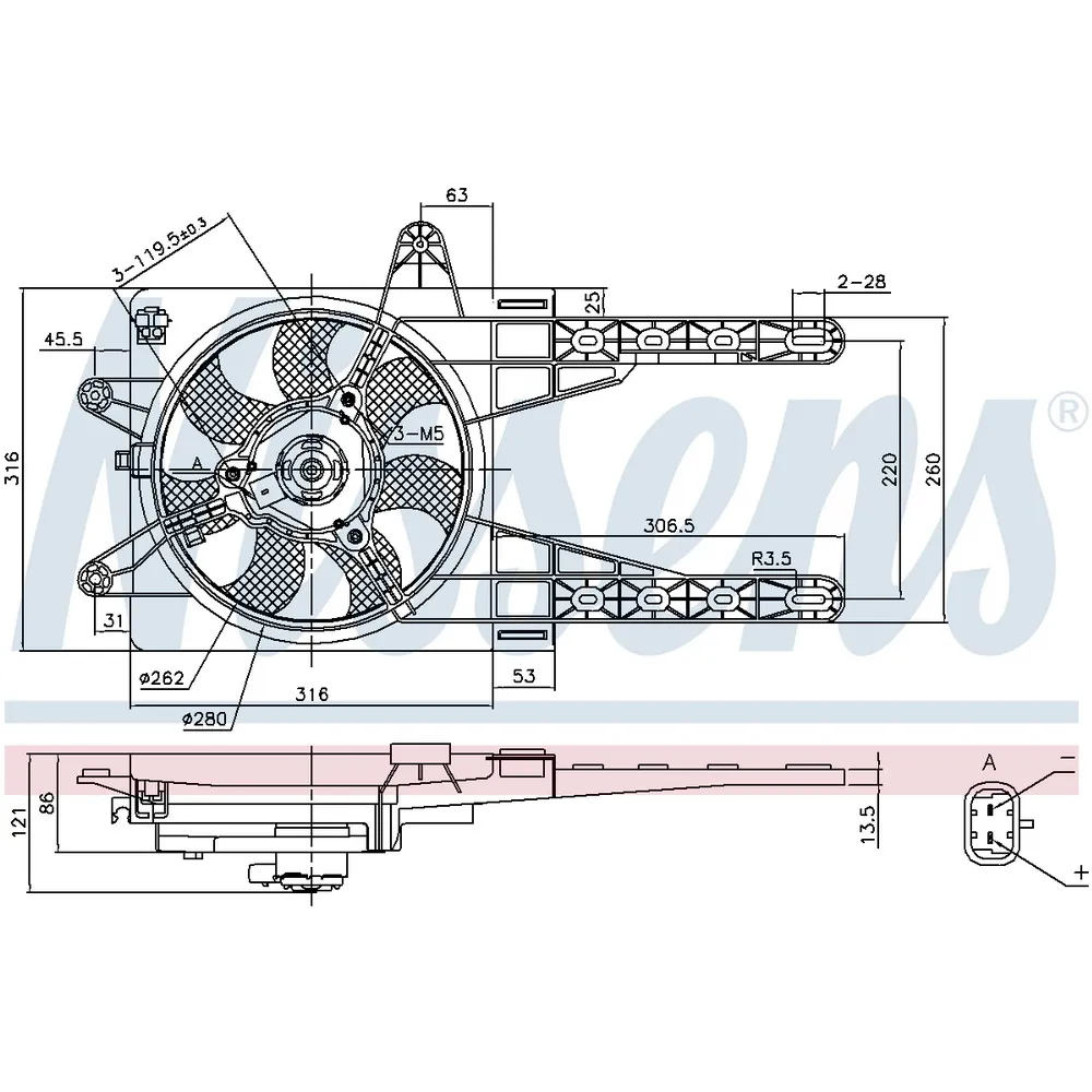 Вентилятор охлаждения Fiat Punto (1.1-1.6, 1993-2000) NISSENS 85141