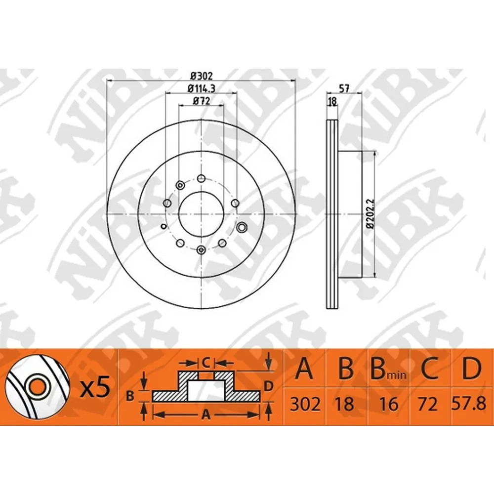 Диск тормозной задний MAZDA CX-7 06-> /VENT D=302MM NIBK RN1502
