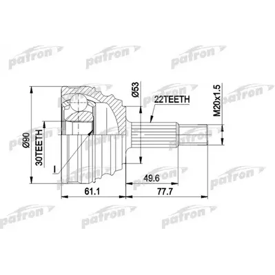 ШРУС наружн к-кт 22x53.2x30 VW: GOLF, JETTA, VENTO 1.8- PATRON PCV1009