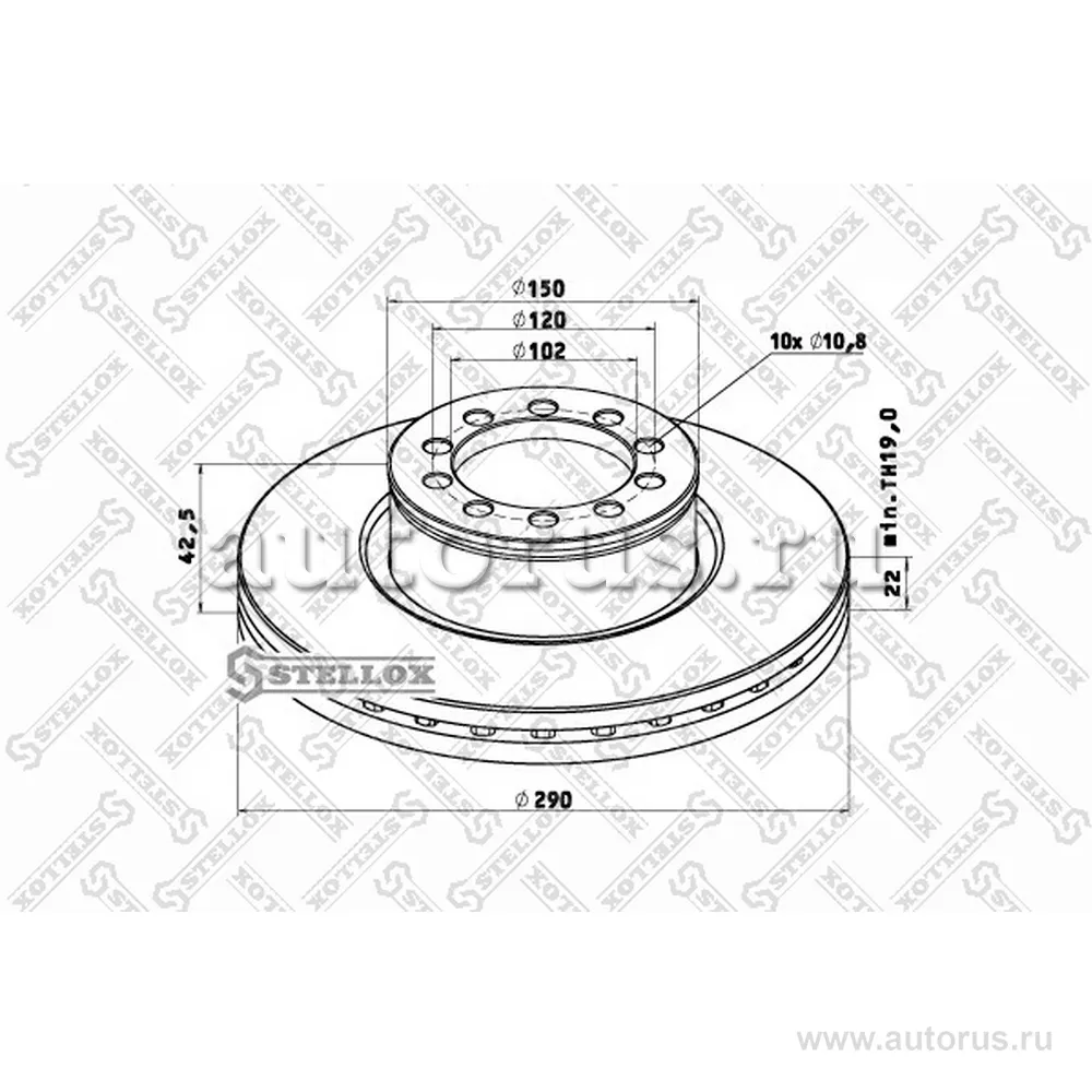 Диск тормозной передний D290/102RVI 290X22/42.5 STELLOX 8500766_SX