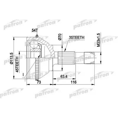 ШРУС замена на PCV1132 наружн к-кт 35x70x45 ABS:54T [Ch PATRON PCV1236