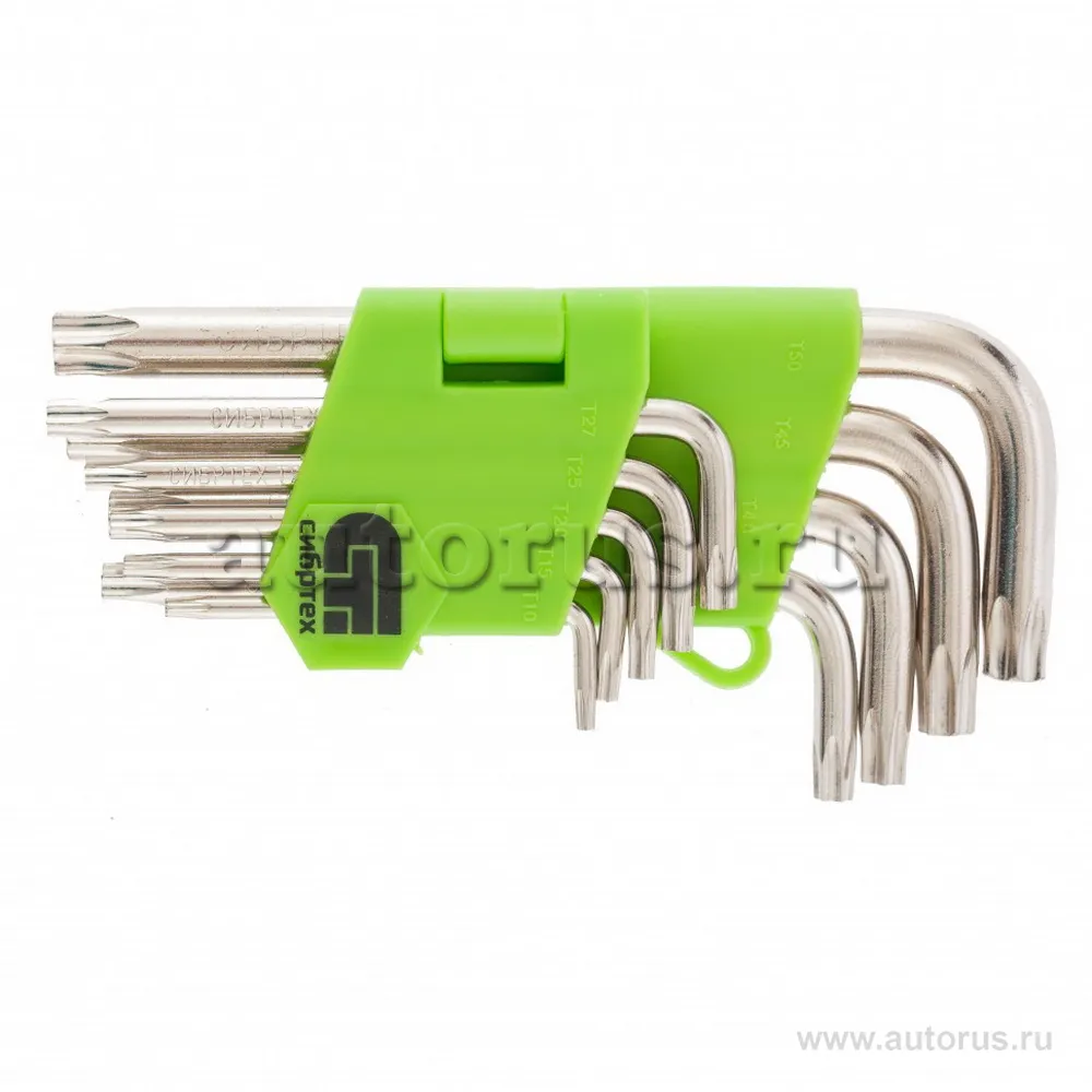 Набор ключей имбусовых Tamper-Torx, 9 шт: ТT10-ТT50,45x, закаленные, короткие, никель СИБРТЕХ 12321