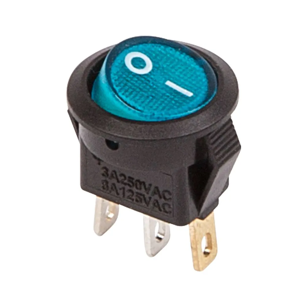 Выключатель клавишный круглый 250V 3А (3с) ON-OFF синий с подсветкой Micro (RWB-106, SC-214) REXANT 36-2531