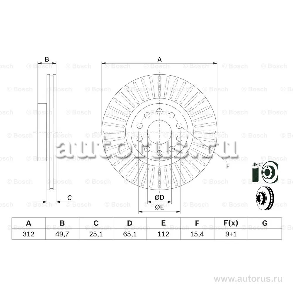 Диск тормозной передний BOSCH 0 986 479 932