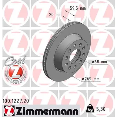 Диск тормозной задний мост AUDI A6, A6 AVANT, V8 ZIMMERMANN 100122720