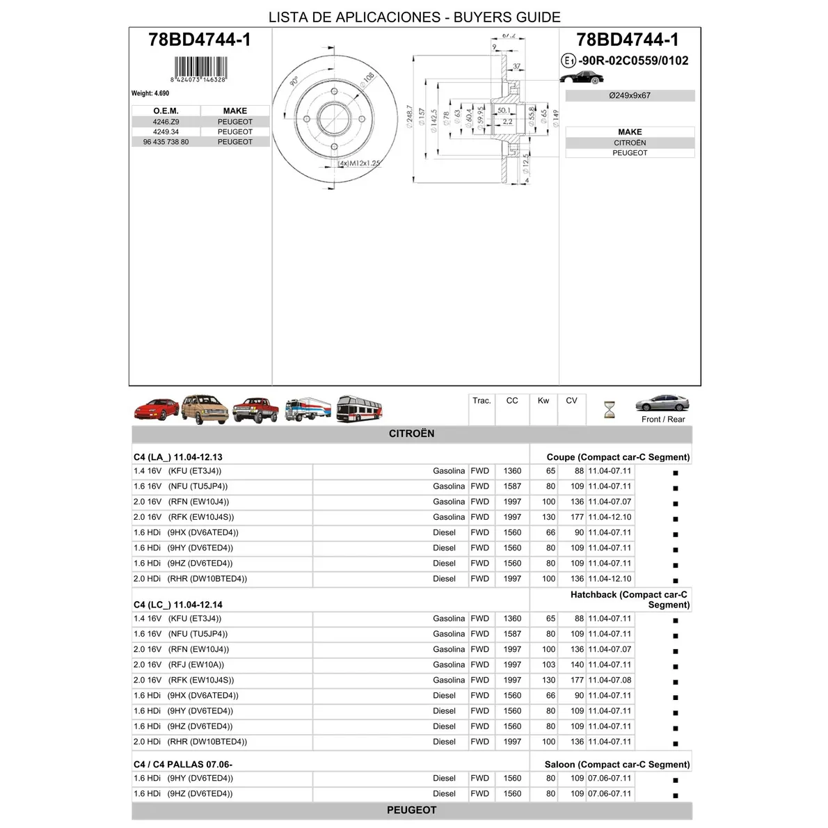 Диск тормозной с подшипником PEUGEOT 307 ICER 78BD4744-1