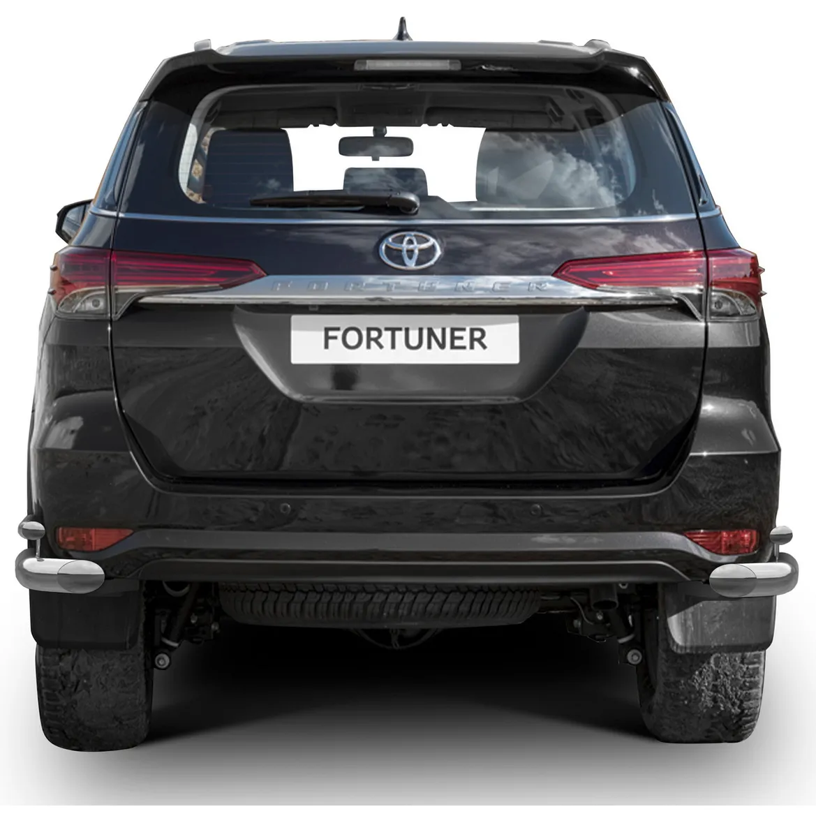 Защита заднего бампера d76+d42 уголки Rival для Toyota Fortuner II 2017-н.в., нерж. сталь, 2 части, R.5720.007