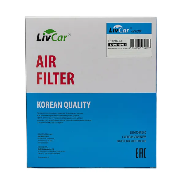 Фильтр воздушный LivCar OEM 17801-45031 TOYOTA LEXUS (RHD, LHD) LIVCAR LCT0027A