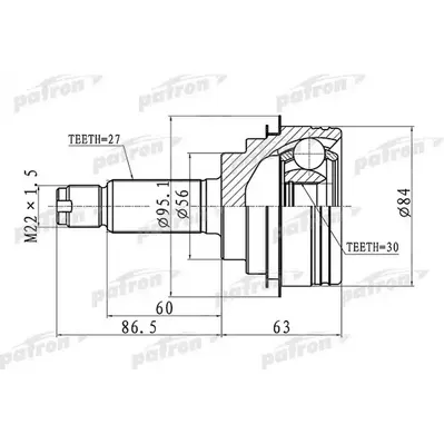 ШРУС наружный 27x56x30 SUBARU IMPREZA G10 92-02 PATRON PCV1260