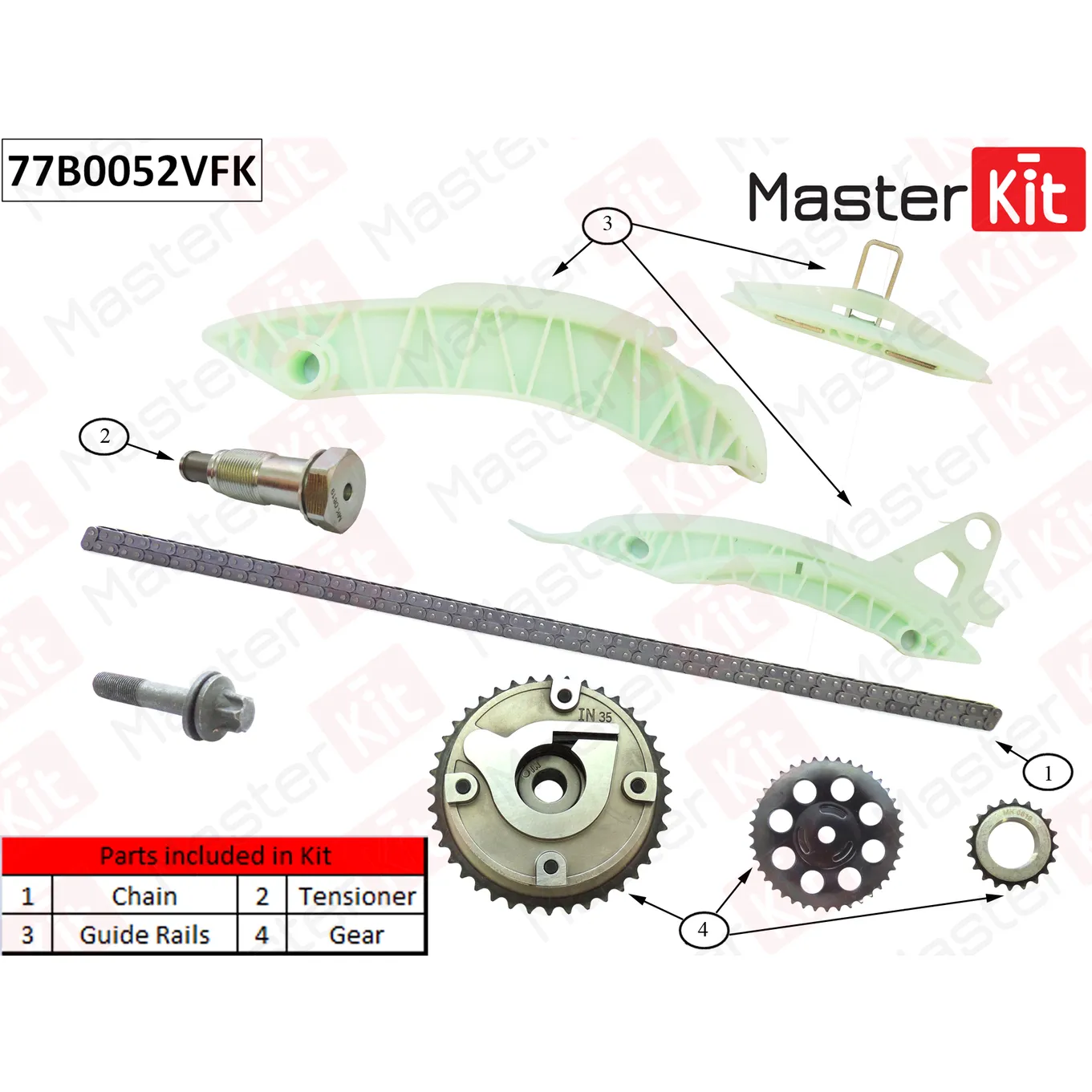 Комплект цепи ГРМ Citroen/Peugeot C4 1.6 THP 140/1.6 THP 1 5FR (EP6DT) (VVT) MASTERKIT 77B0052VFK