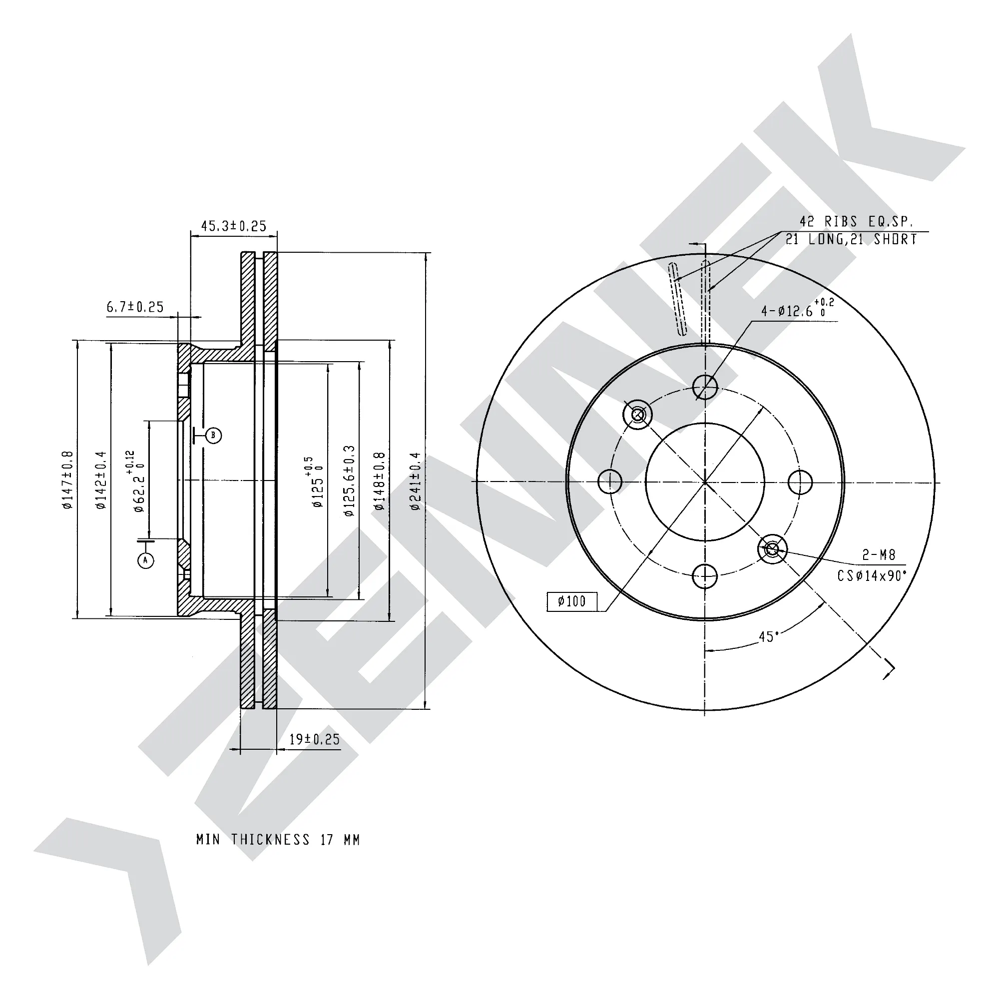 Диск тормозной передний HYUNDAI ACCENT 99-17 (2 шт) ZENNEK DBD0256