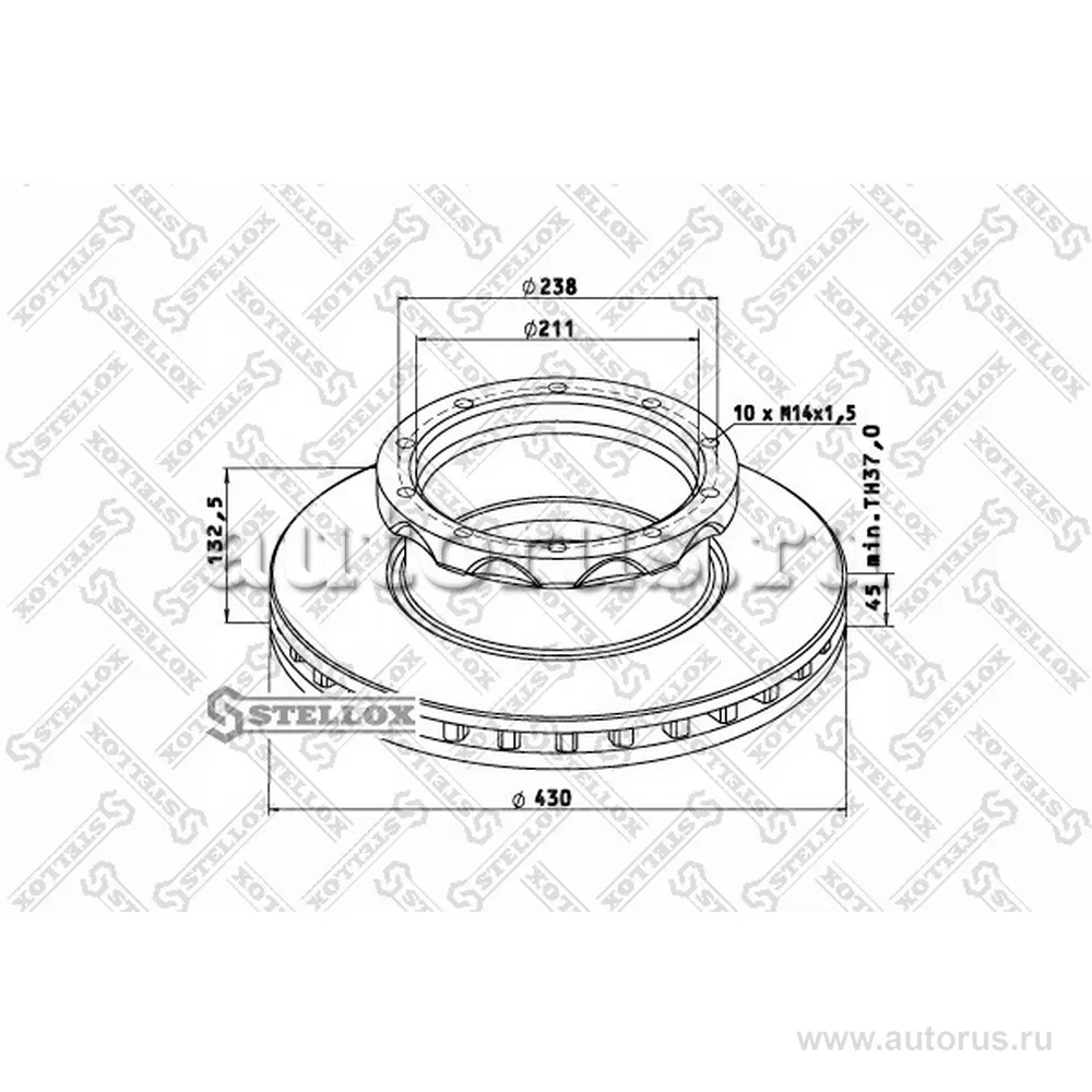 Диск тормозной 430/211X45/132.5 10N-238-M14X1.5 MB ACTROS, КАМАЗ STELLOX 8500728_SX