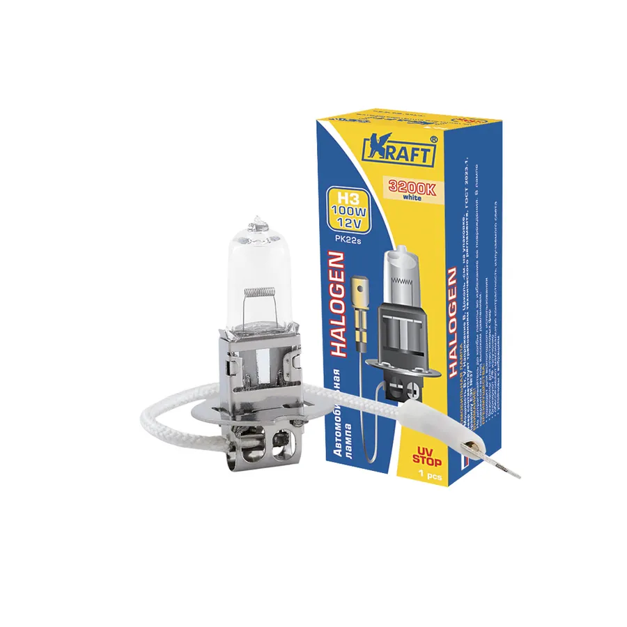 Лампа 12V H3 100W PK22s KRAFT 1 шт. картон KT700007