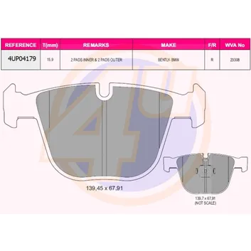 Колодки задние BMW E60/E61/E65/E66/E70 01- 4U 4UP04179