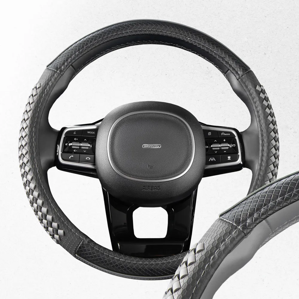 Оплетка на руль Combo-11 экокожа, Черно/Серая M, SKYWAY S01102472
