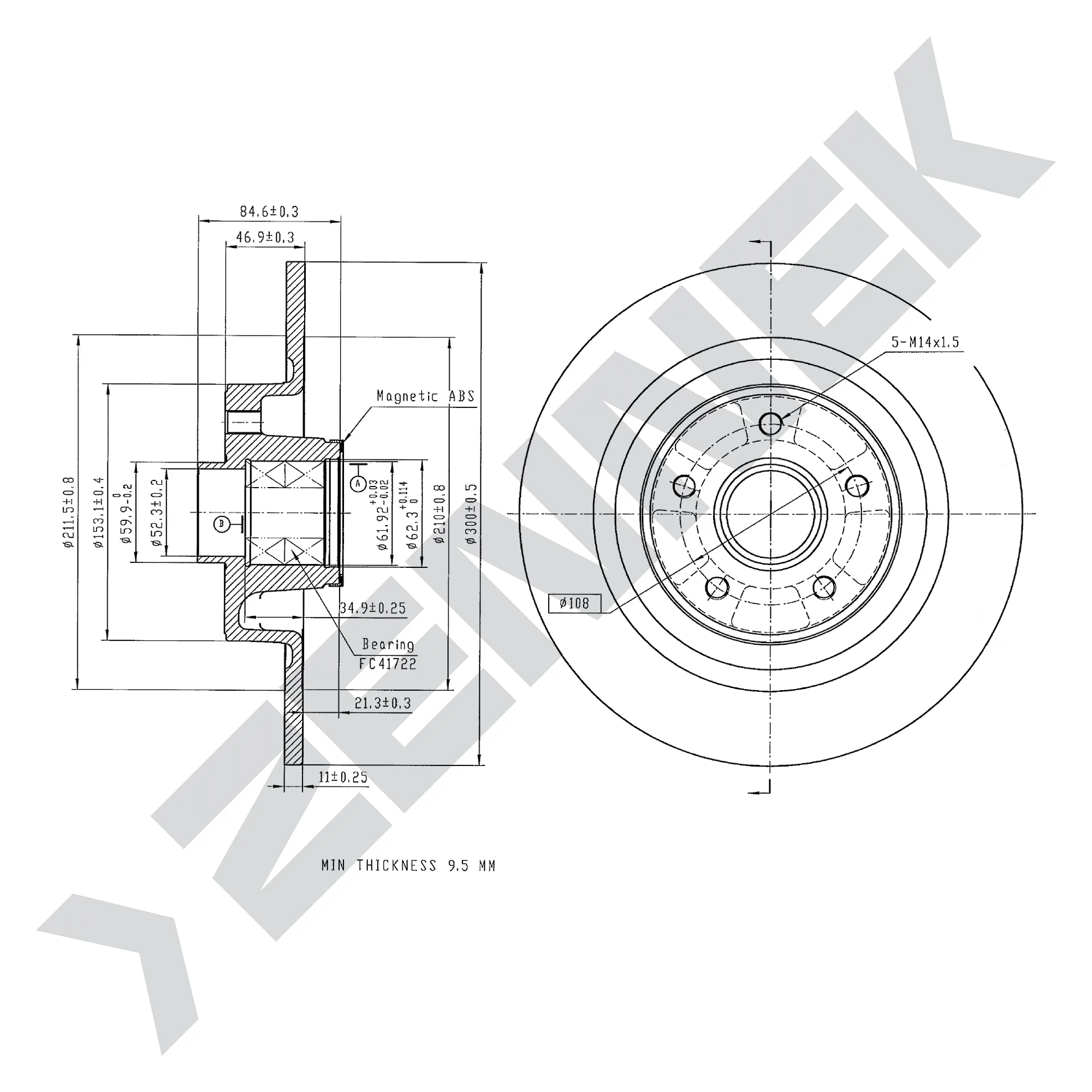 Диск тормозной задний RENAULT ESPACE 02-, VEL SATIS 02-(1 шт) ZENNEK DBD0111