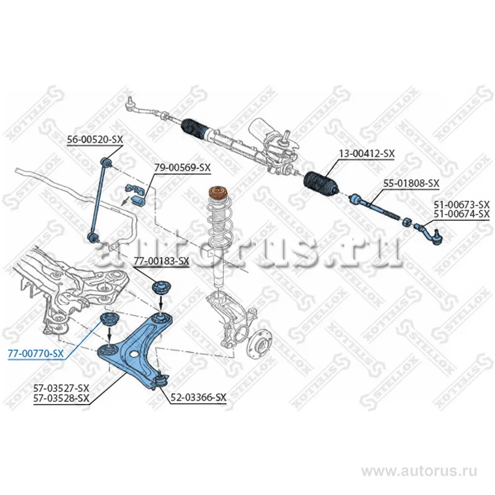 Сайлентблок рычага передий Citroen C2/C3, Peugeot 1007 02> STELLOX 77-00770-SX