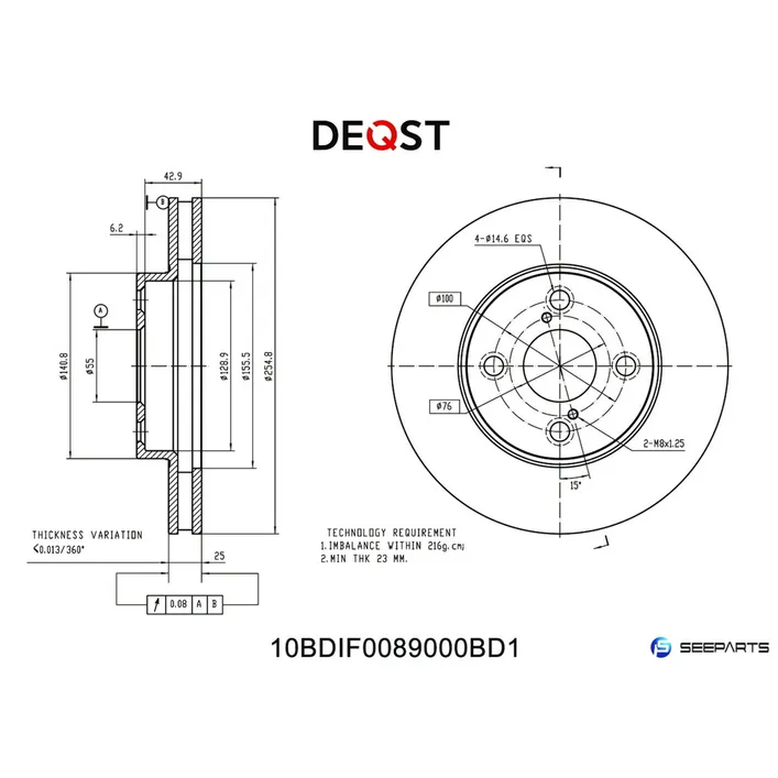 Диск тормозной, MITSUBISHI GALANT VI (EA) 96-, MITSUBISHI LANCER V DEQST 10BDIF0089000