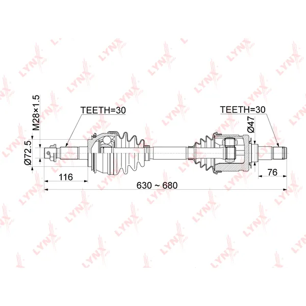 Привод в сборе передний TOYOTA Hilux VII 2.5D-3.0D 05-15 LYNXauto CD-1156