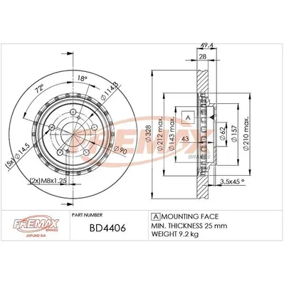 Диск тормозной передний LEXUS NX (AYZ_) 09.14- LEXUS RX III (GYL_) 04.09- FREMAX BD4406