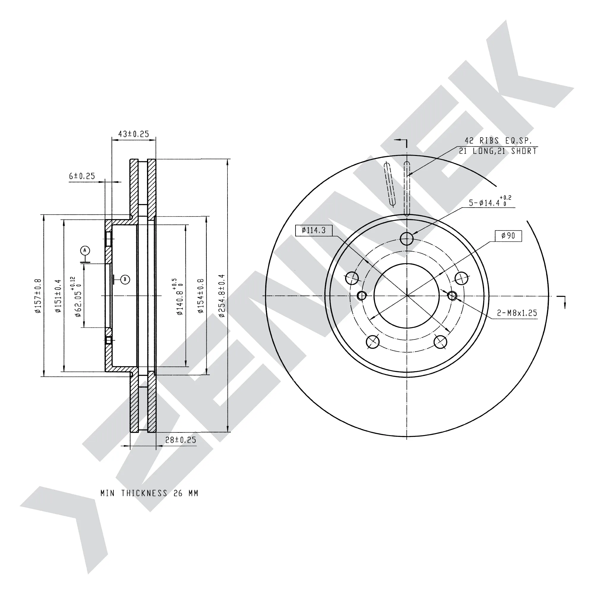 Диск тормозной передний TOYOTA CAMRY 90-98, GAIA 98-04 (2 шт) ZENNEK DBD0267