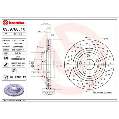 Диск тормозной передний вентилируемый [330X32] R 5 отверстий BREMBO 09.9768.1X