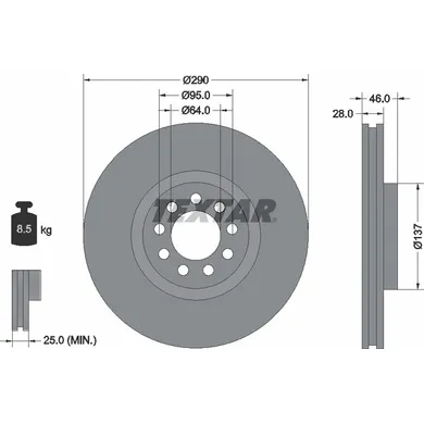 Диск тормозной передний стандартный IVECO TEXTAR 92155700