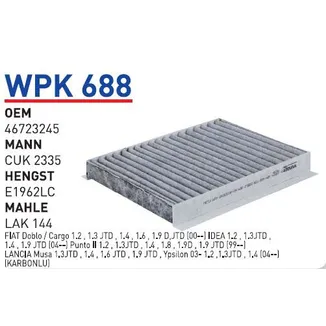 Фильтр салонный (угольный) FIAT DOBLO/PUNTO WUNDER FILTER WPK688