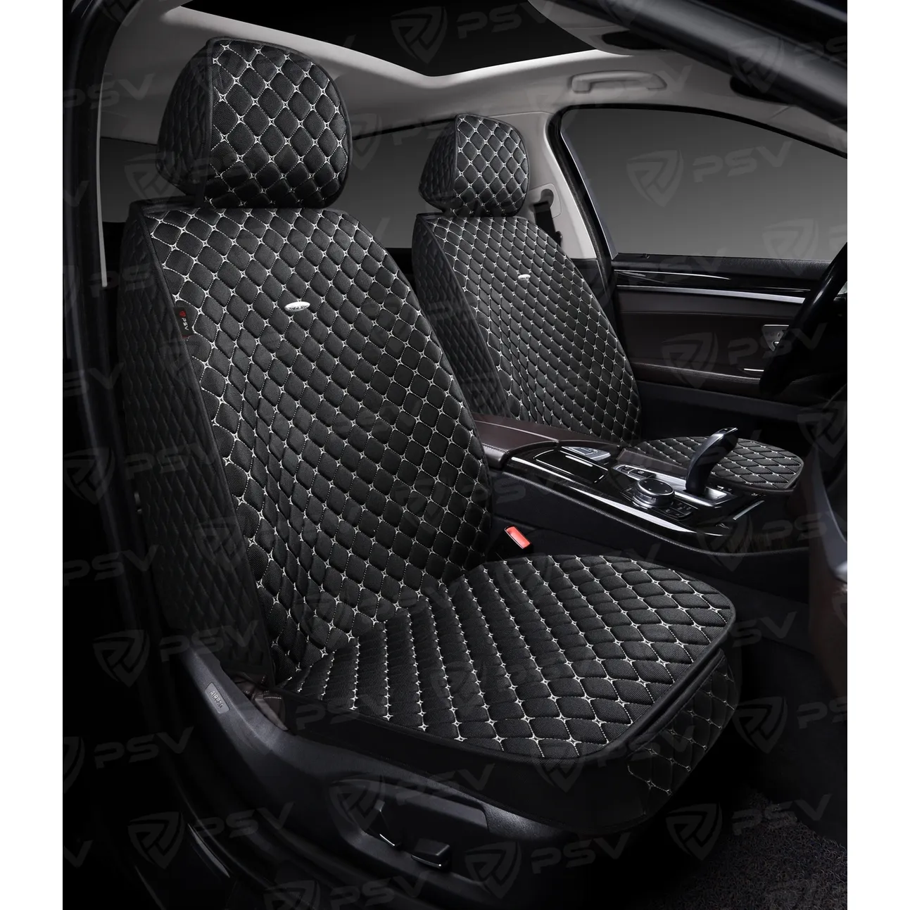 Накидки в машину универсальные 5D PSV Len 2 FRONT (Черный/Отстрочка Белая),на передние сиденья, лен PSV 136637