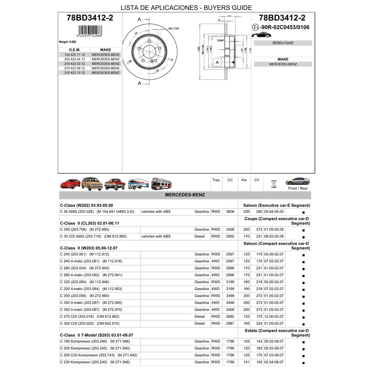 Диск тормозной задний MB W210 280/320 ICER 78BD3412-2