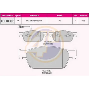 КОЛОДКИ ПЕР VW T5/MULTIVAN V (7HM/7HN/7HF/7EF/7EM/7EN) 03-09 (с датчиком) 4U 4UP04162