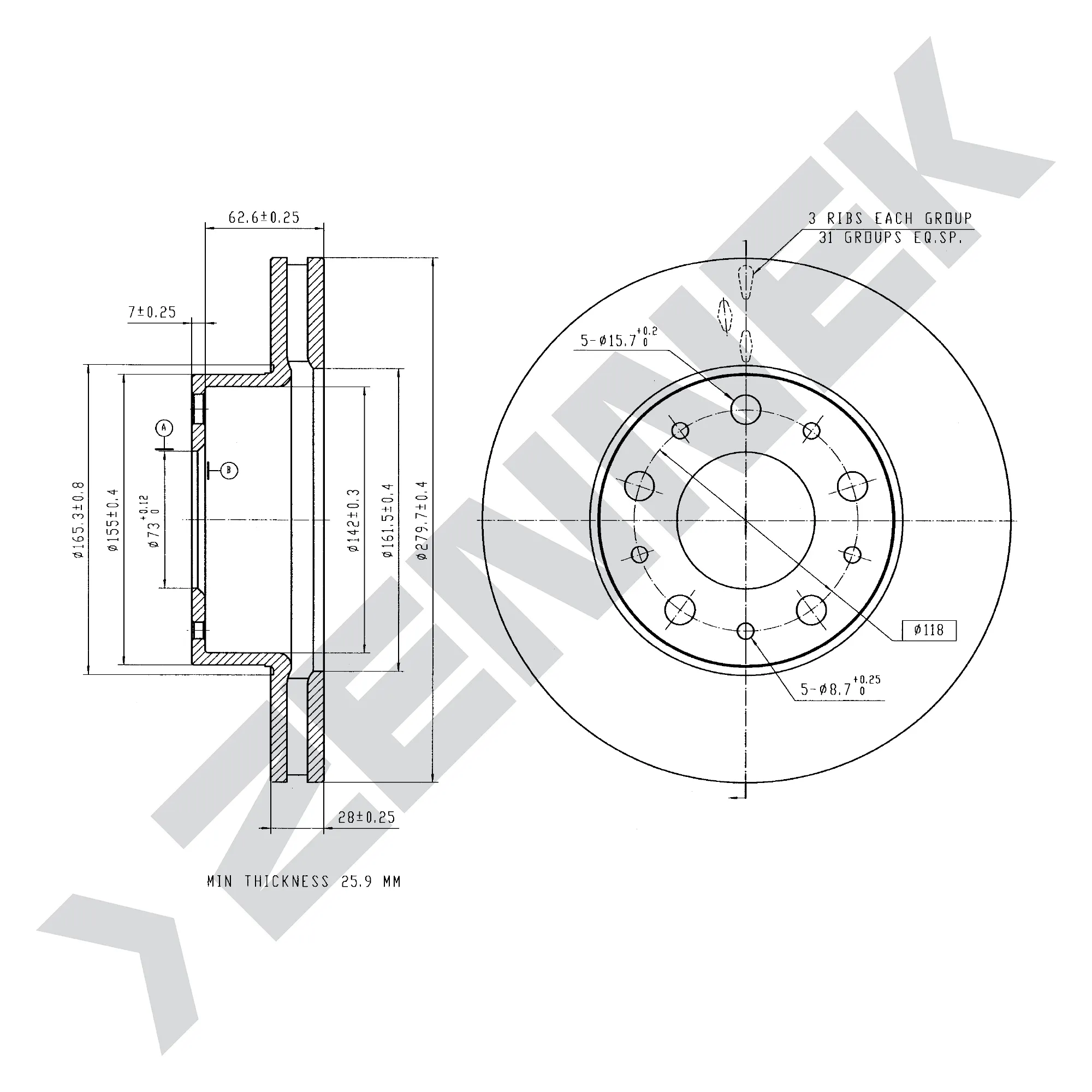 Диск тормозной передний CITRON JUMPER 06-, FIAT DUCATO 06-(2 шт) ZENNEK DBD0185