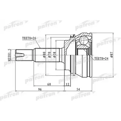 ШРУС наружный (без ABS) 24x58x26 TOYOTA COROLLA CE120/N PATRON PCV1441