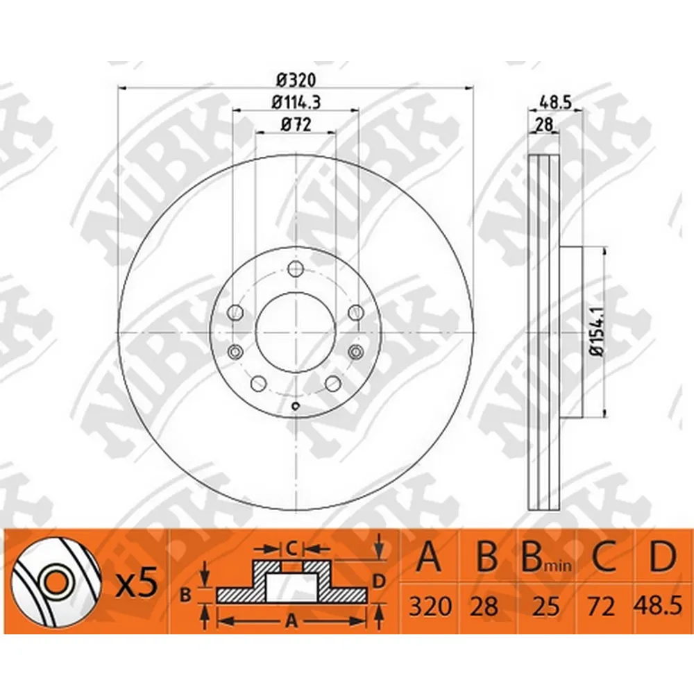 Диск тормозной передний MAZDA CX-7 06-15 / CX-9 07-> / FORD EDGE 06-14 NIBK RN1503
