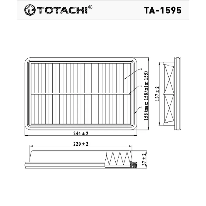 Фильтр воздушный TOTACHI TA-1595 A-457 V B595-13-Z40 MANN C 2564 TOTACHI TA-1595