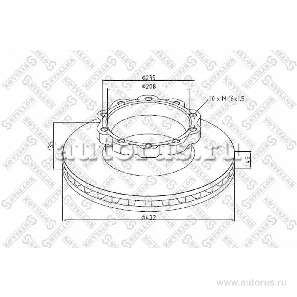 Диск тормозной 432X135X45X235X208 N8-12X1.25 OMN MAN STELLOX 8500821_SX