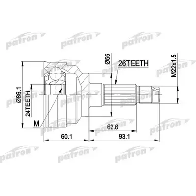 ШРУС наружн к-кт [A:26, B:24, D:86.1] MAZDA: 323F 94- PATRON PCV3025