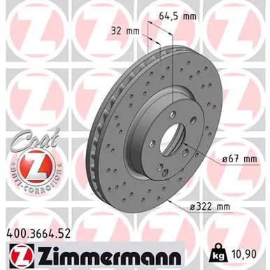 Диск тормозной MB W203 ZIMMERMANN 400366452