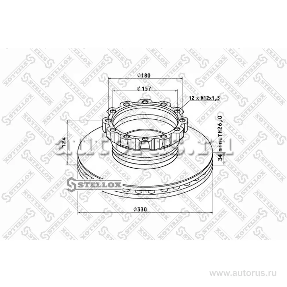 Диск тормозной 330/157X34/124 12N-180-M12X1.5 MAN L2000 9/10.224 STELLOX 8500711_SX